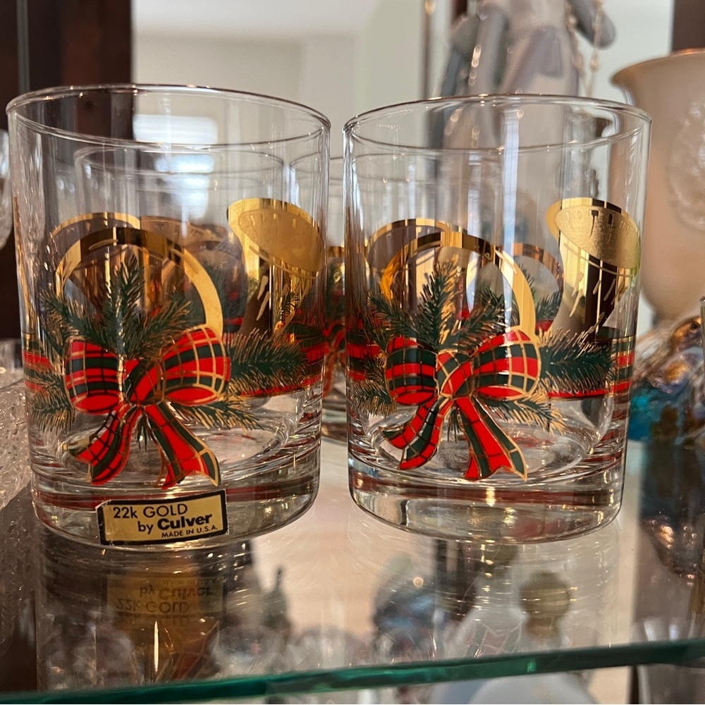 Culver 22K Gold Mid-Century Yule Horn Double Old Fashion Glasses (Set of 6)